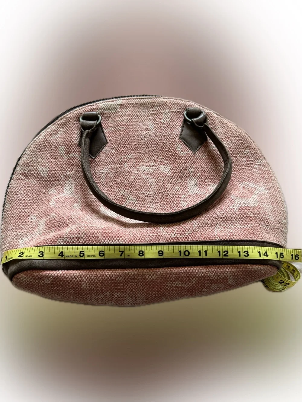 Indie Ella Classic Pink Canvas Dome Tote with Dark Trim, zipper closure
